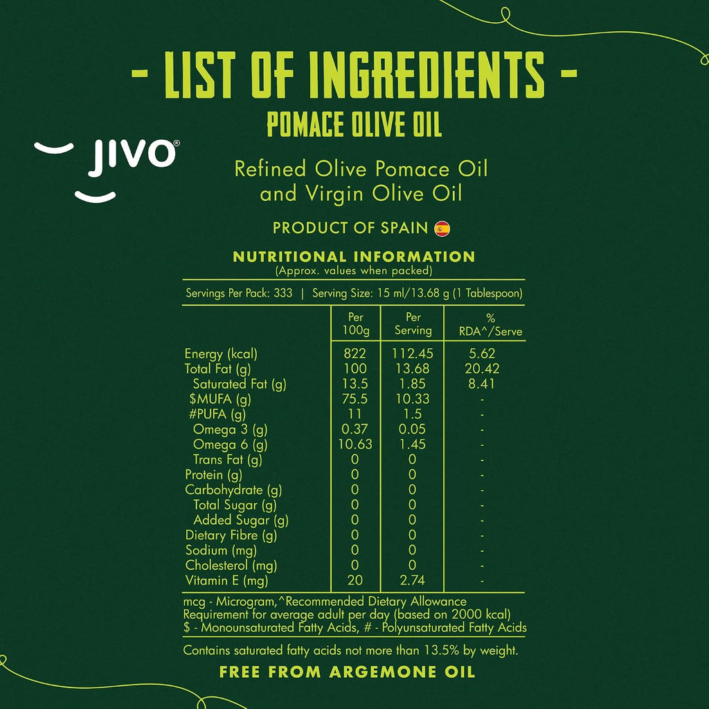Jivo Everyday Cooking Pomace Olive Oil 2 Litre | Imported from Spain | Rich in MUFA, Low in Saturated Fat | Ideal for Frying, Roasting & Baking | Cooking Oil for Daily Use.