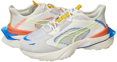 PUMA Unisex-Adult Pwrframe OP-1 Knit Whisper White-Gray Violet-SOFT FLUO YELLOW Sneaker - 4UK
