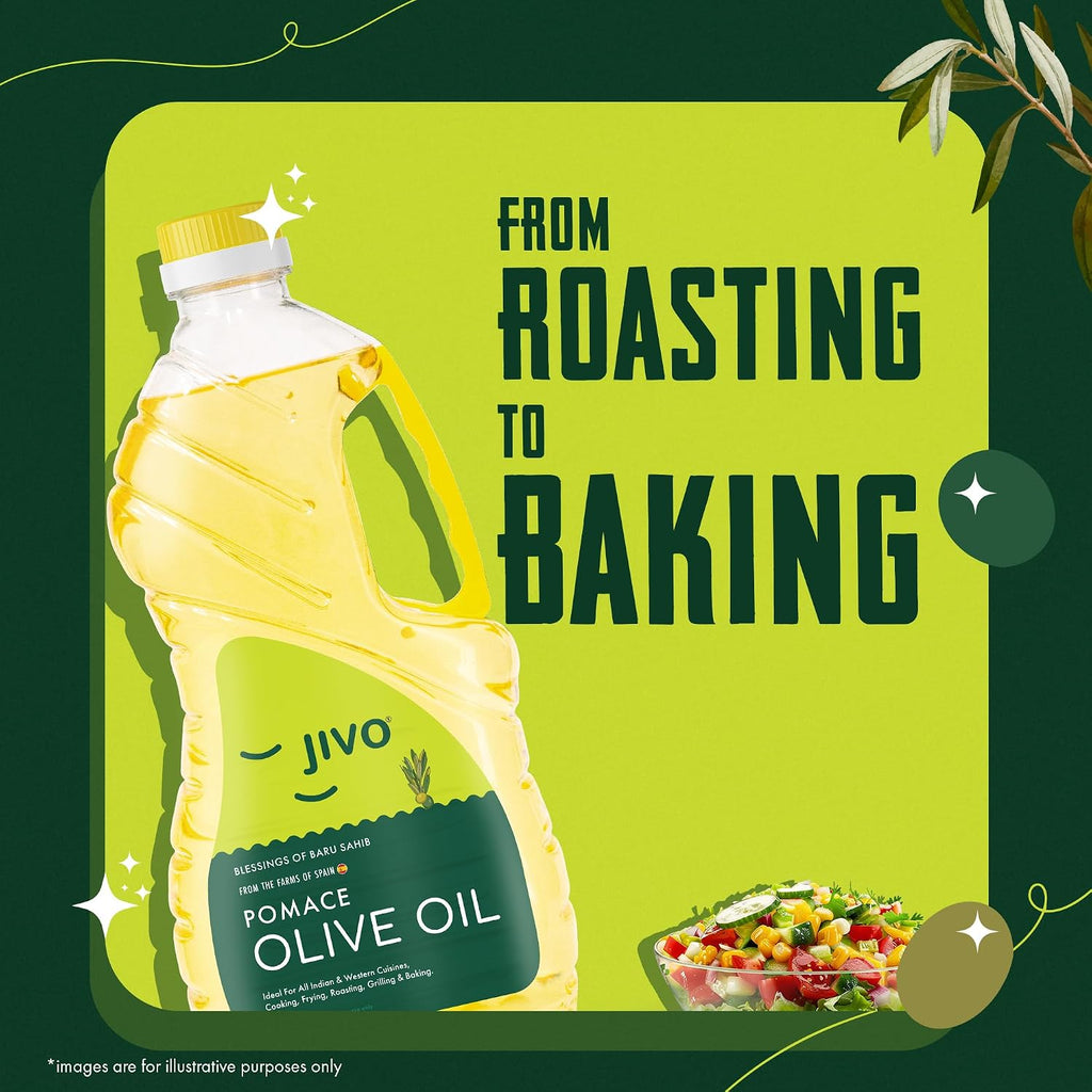 Jivo Everyday Cooking Pomace Olive Oil 2 Litre | Imported from Spain | Rich in MUFA, Low in Saturated Fat | Ideal for Frying, Roasting & Baking | Cooking Oil for Daily Use.
