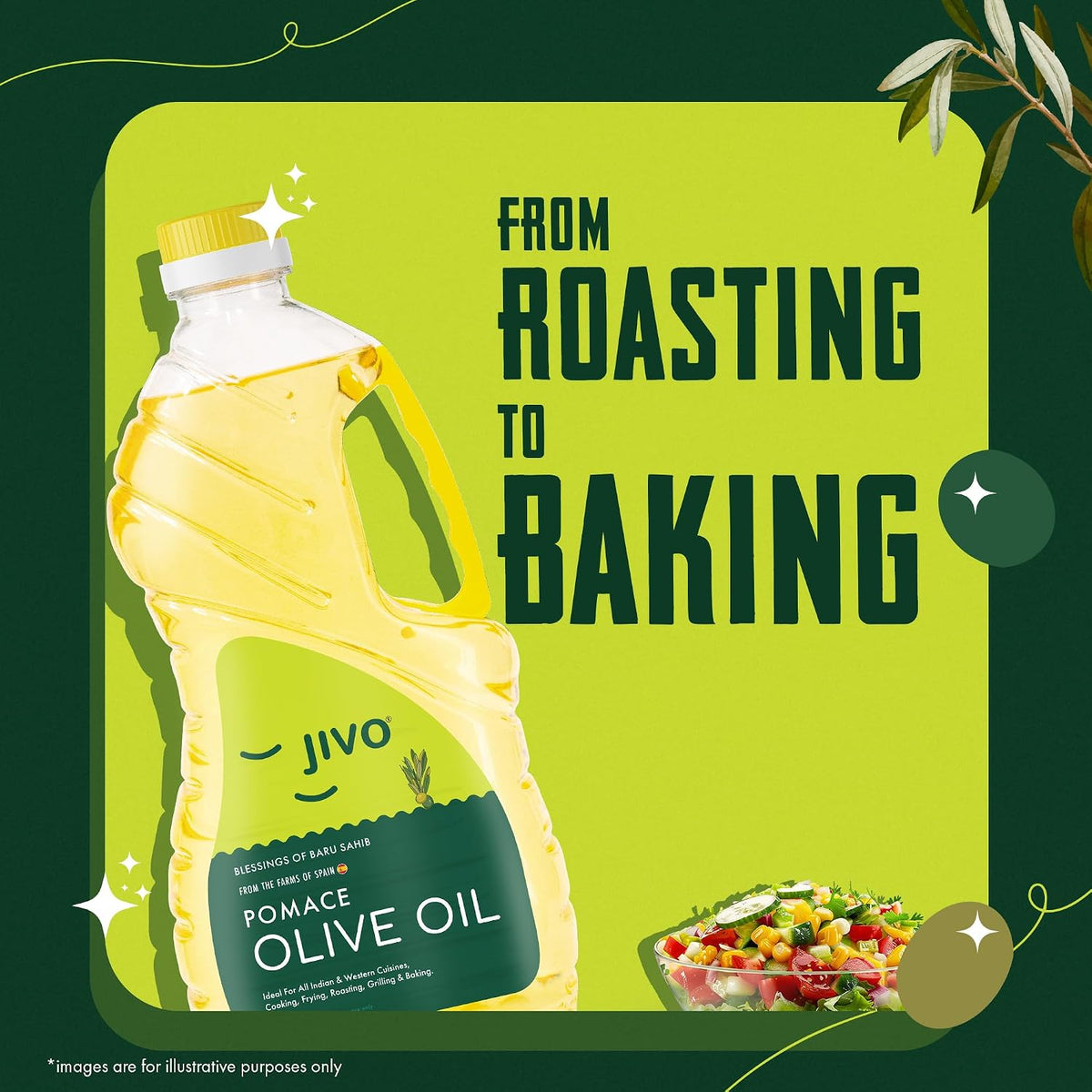 Jivo Everyday Cooking Pomace Olive Oil 2 Litre | Imported from Spain | Rich in MUFA, Low in Saturated Fat | Ideal for Frying, Roasting & Baking | Cooking Oil for Daily Use.