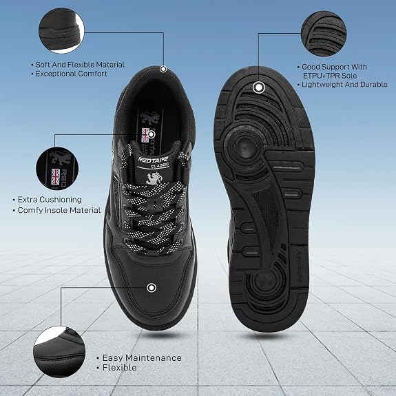 Red Tape Lifestyle Sneaker Shoes for Men | Elegantly Rounded Front, Soothing Insole & Impact-Resistant Comfort Black 9 UK
