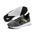 Puma mens Flyer Runner Engineer Knit Black-White-Fizzy Yellow Running Shoe - 8 UK