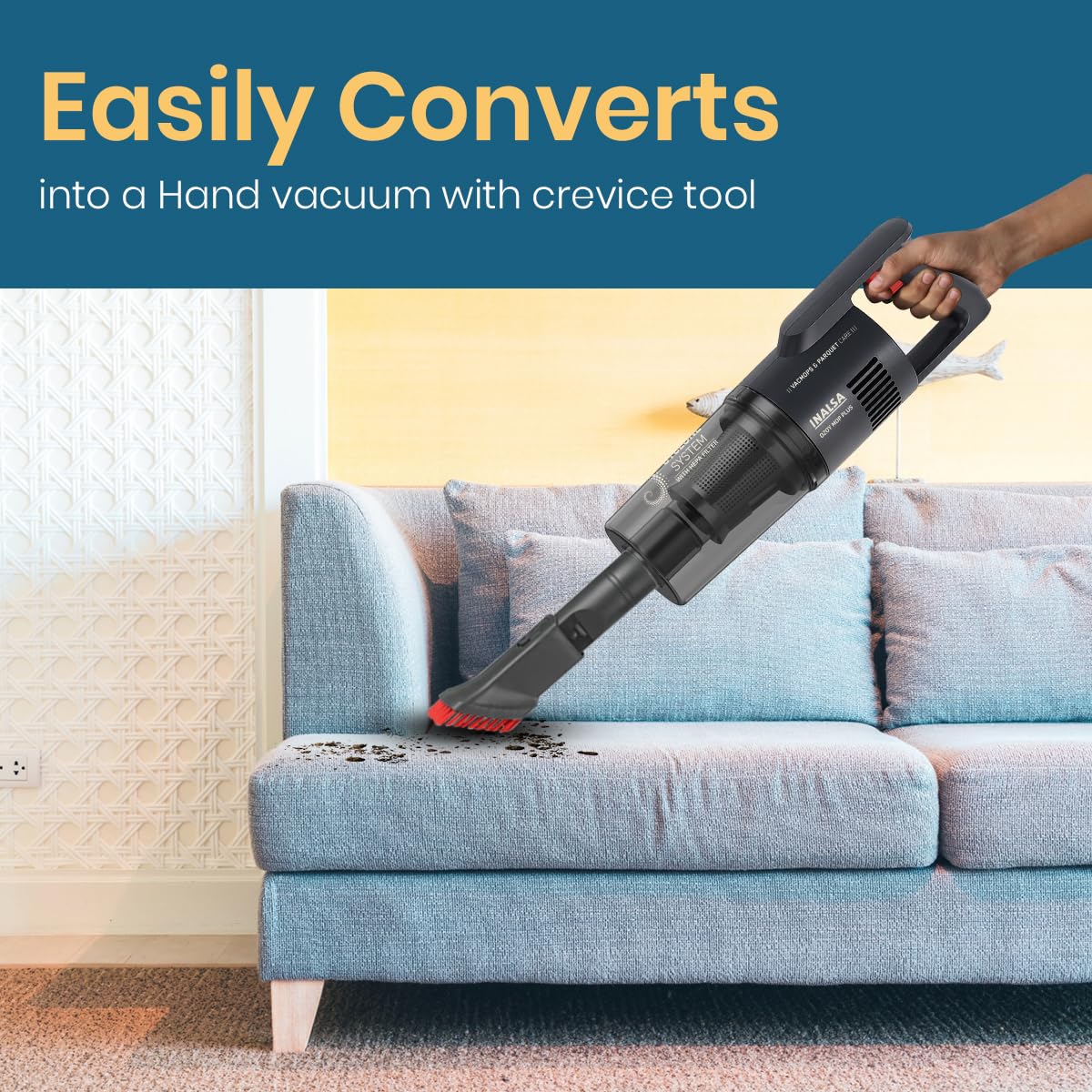 Inalsa Vacuum Cleaner with Mop for Floor Cleaning| 800 W Motor with Strong 16 KPA Suction|Electric Mop for Floor Cleaning|5 Level Efficient Filtration|Handheld Vacuum Cleaner for Home (Ozoy Mop Plus)