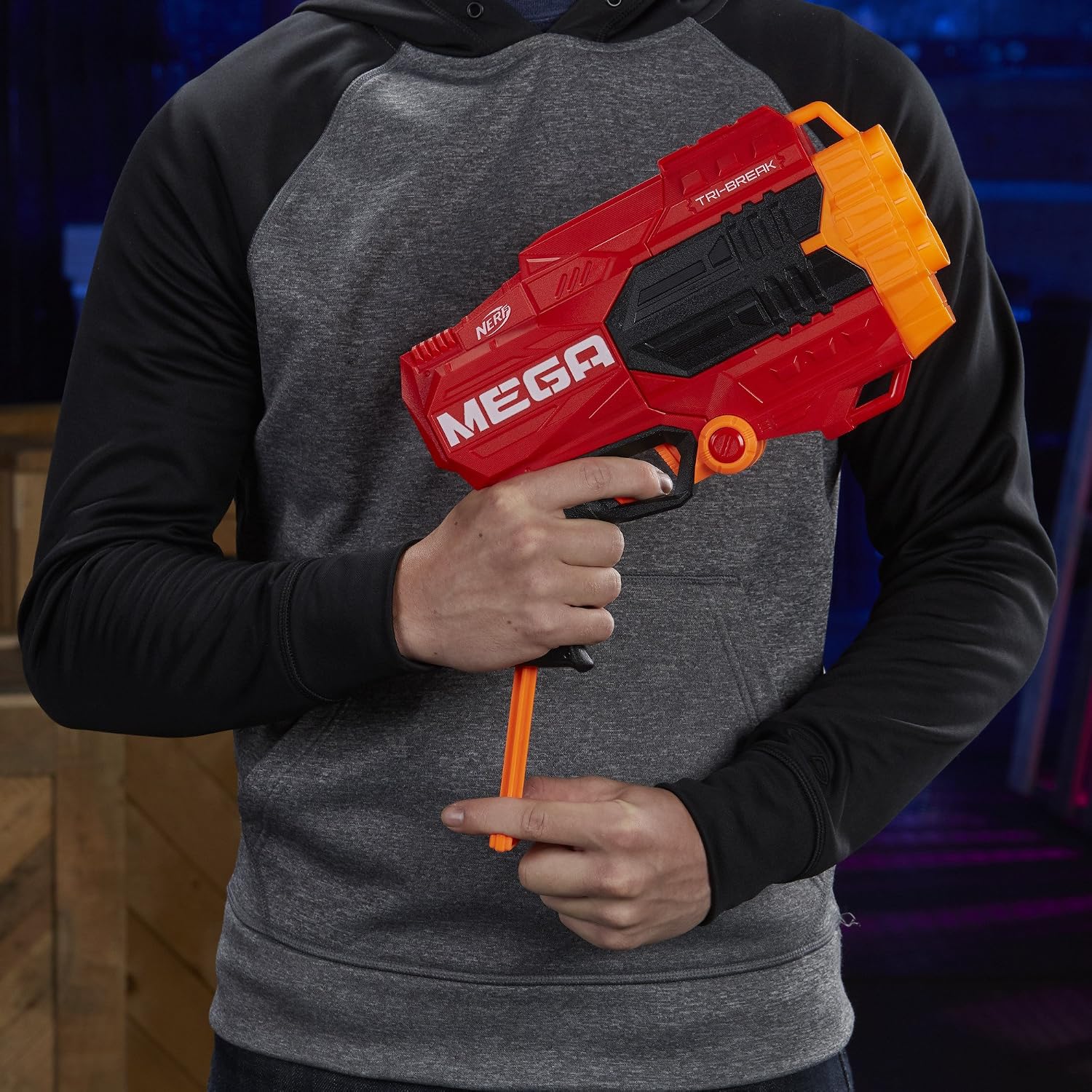 Nerf Mega Tri-Break Blaster - Break Open Barrel to Load Darts - 3-Dart Capacity - Includes 3 Official Mega Darts, Multicolor