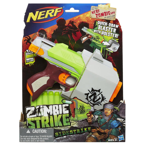 Nerf Zombie Strike Sidestrike Blaster, Holster with Belt Clip, and 6 Official Zombie Strike Elite Darts - for Kids, Teens, Adults, Multicolor