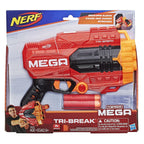 Nerf Mega Tri-Break Blaster - Break Open Barrel to Load Darts - 3-Dart Capacity - Includes 3 Official Mega Darts, Multicolor