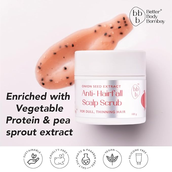 bbb Better Body Bombay Onion Seed Extract Anti-Hair fall Scalp Scrub | For Dull, Thinning Hair | Exfoliates, Nourishes & Strengthens (100g)