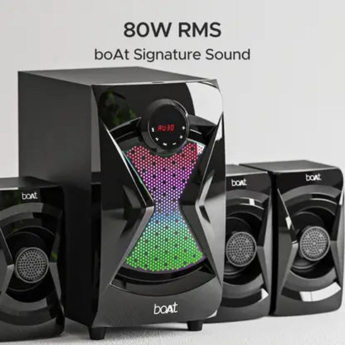 BoAt 1500 Pro with Dynamic RGB LEDs, EQ Modes & Master Remote Control 80 W Bluetooth Home Theatre  (Space Black, 4.1 Channel)