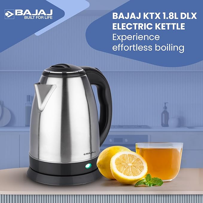 Bajaj KTX 1.8L DLX Electric Kettle | 1350 Watts Kettle with Stainless Steel Body | Cordless Operation | Auto Shut-off Mechanism