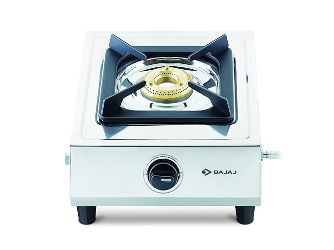 Bajaj Single Burner With Removable Drip Tray Stainless Steel Gas Stove, (Silver, Medium, 1Brss6), Open