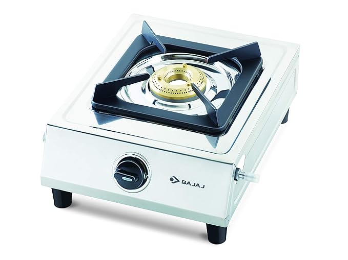 Bajaj Single Burner With Removable Drip Tray Stainless Steel Gas Stove, (Silver, Medium, 1Brss6), Open