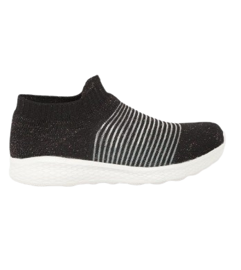 Crew STREET Women Black Striped Shimmer Detail Slip-On Sneakers