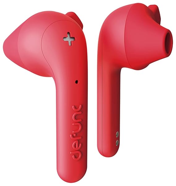 Defunc True Music Wireless Bluetooth TWS Earbuds - Compatible with iOS & Android, IPX4 Rating, Personalized fit, 22 Hours Total Playtime, Touch Control (Red)
