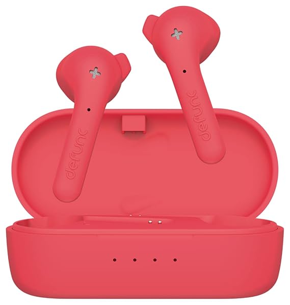 Defunc True Music Wireless Bluetooth TWS Earbuds - Compatible with iOS & Android, IPX4 Rating, Personalized fit, 22 Hours Total Playtime, Touch Control (Red)