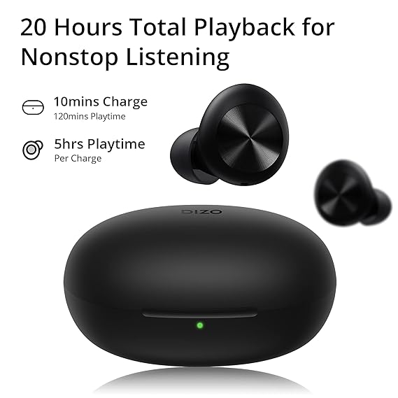 DIZO GoPods D(by realme Techlife), True Wireless in Earbuds with Enviornment Noise Cancellation(ENC), Bluetooth Headset (Black)