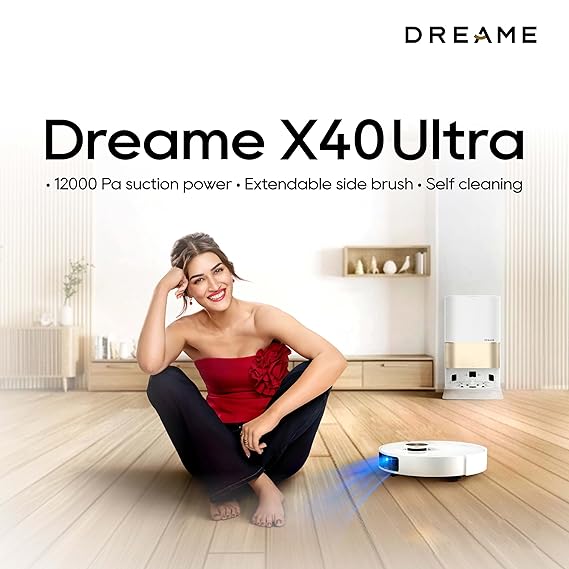 DREAME X40 Ultra Robotic Vacuum with Removable & Liftable Mop, 12,000Pa Suction, Side Brush Extensive Cleaning, 158°F Mop & Washboard Self Cleaning, Auto-Empty, Auto Refill, liftable Brushes