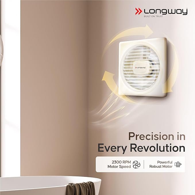 LONGWAY Gusto 6 Inch 150 MM Ventilation Exhaust Fan | High Speed Powerful Motor | Suitable for Bathroom, Kitchen, Office (Ivory)
