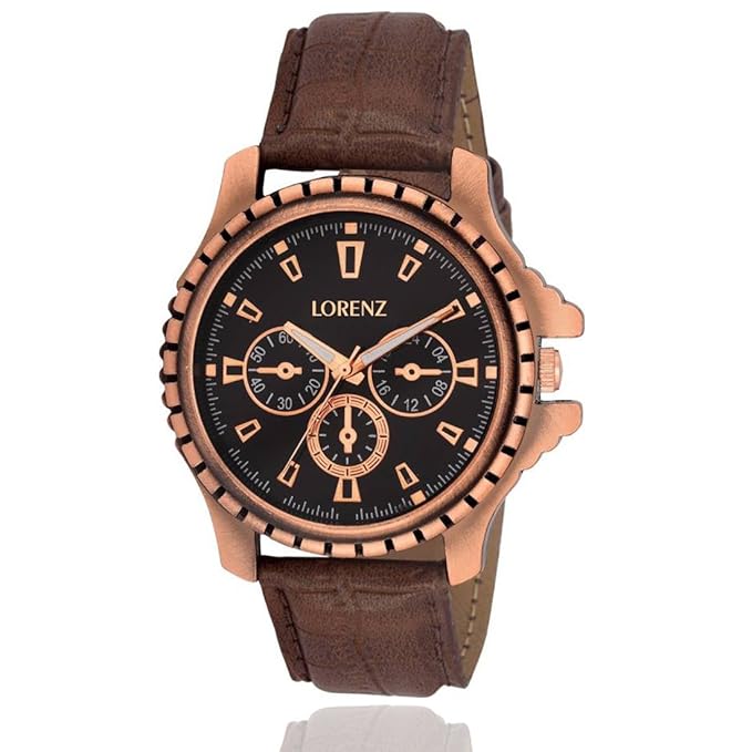 LORENZ Men's Gift Combo Set - Brown Analog Watch & Brown PU Leather Wallet | Stylish Gents Watch and Wallet Gift Set for Men