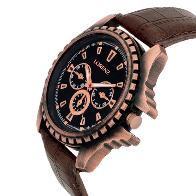 LORENZ Men's Gift Combo Set - Brown Analog Watch & Brown PU Leather Wallet | Stylish Gents Watch and Wallet Gift Set for Men