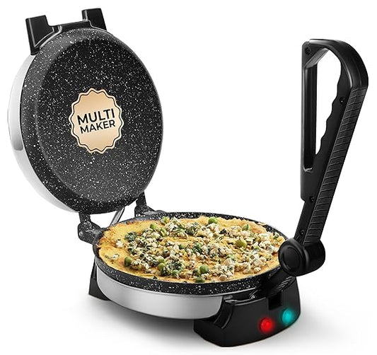 Longway Automatic Electric Roti Maker | Non-Stick Stainless Steel Press for Roti, Chapati & Parathas Multipurpose | (1000 W, Silver)