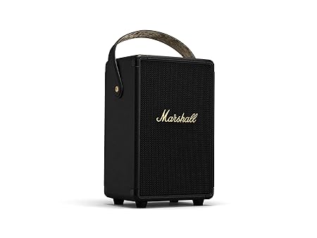 Marshall Tufton Portable Bluetooth Speaker with 20+ Hours of Portable Playtime, (360° Sound), Water-Resistant (IPX2) - Black & Brass.