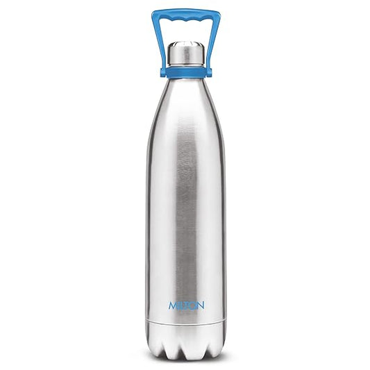 Milton Duo 2200 Thermosteel 24 Hours Hot and Cold Water Bottle with Handle, 2.02 Litres, Silver