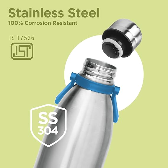Milton Duo 2200 Thermosteel 24 Hours Hot and Cold Water Bottle with Handle, 2.02 Litres, Silver
