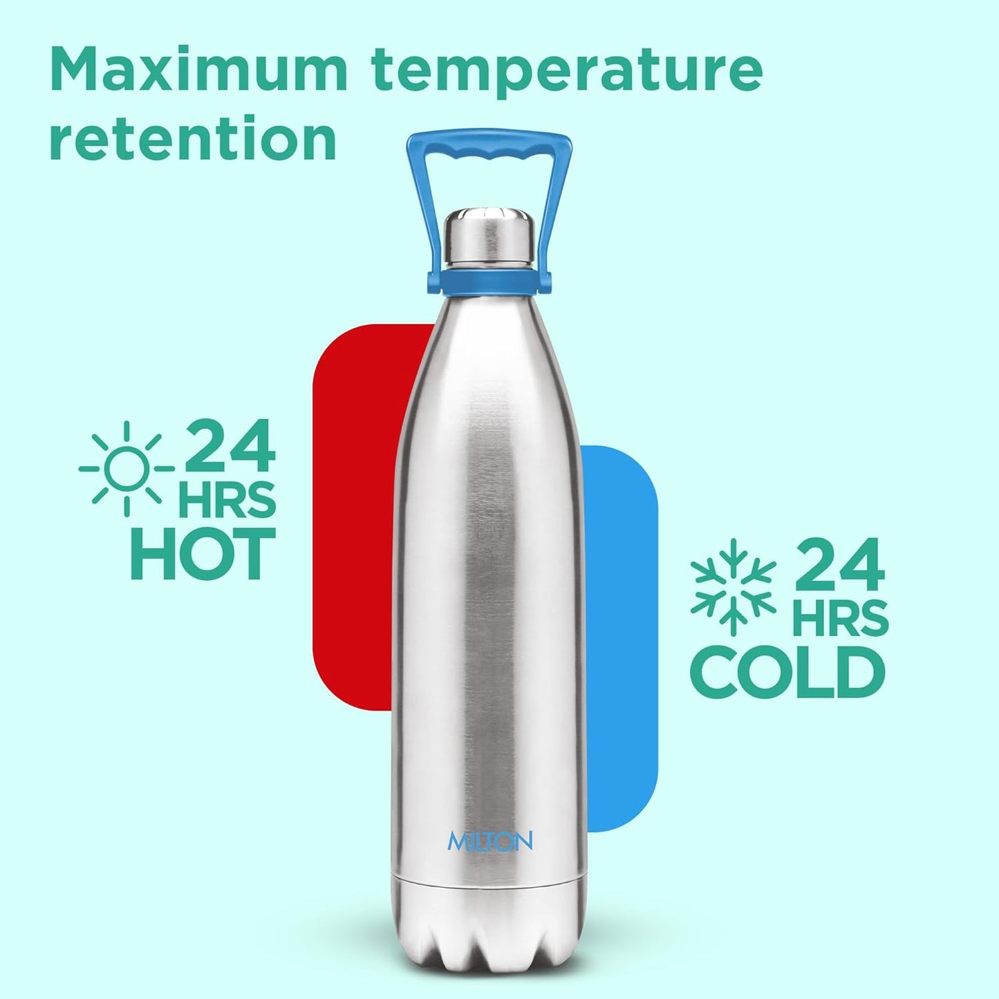 Milton Duo 2200 Thermosteel 24 Hours Hot and Cold Water Bottle with Handle, 2.02 Litres, Silver