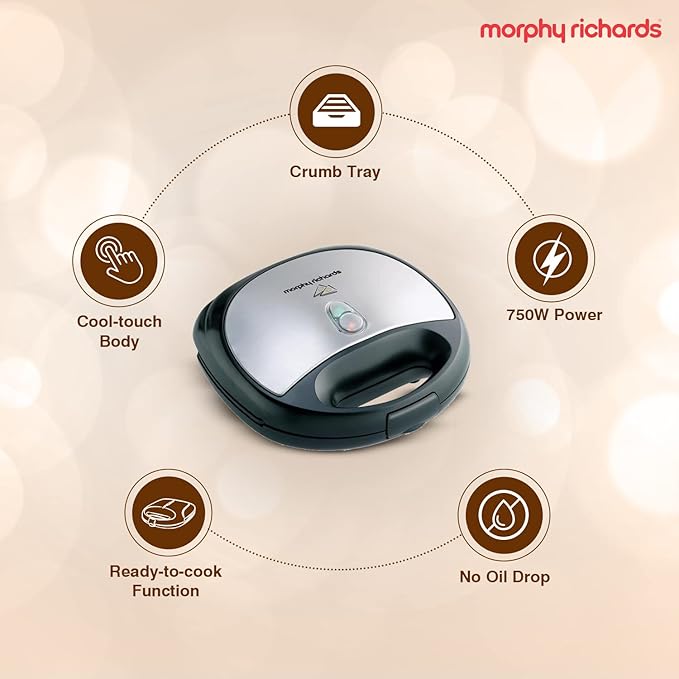 Morphy Richards SM3006(G) 750-Watt Grill Sandwich Toaster (Silver and Black)