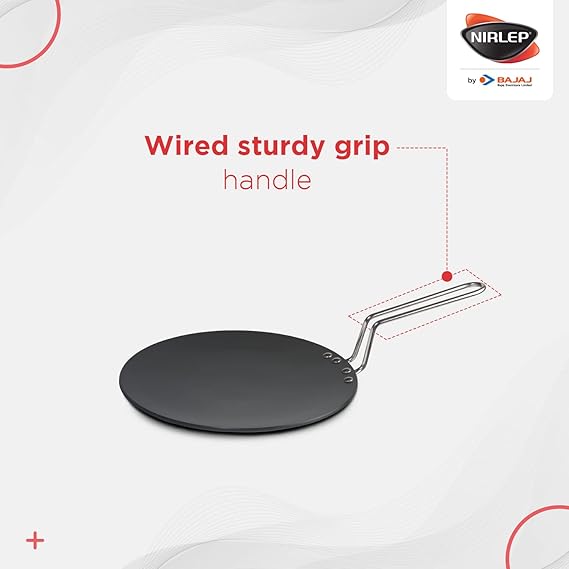 Nirlep - ECG 28 Aluminium Ebony 28 Cm Hard Anodized Concave Tawa, Black 4 mm