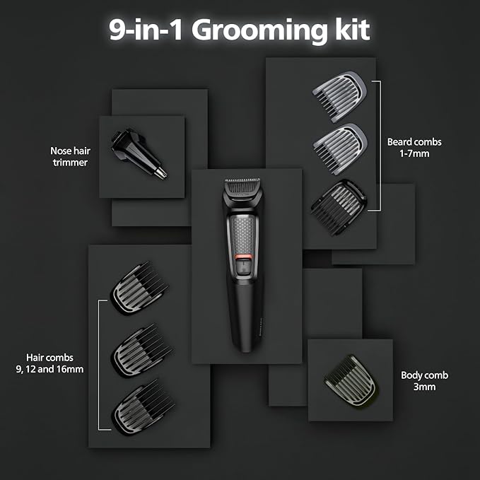 Philips Men's Trimmer | Self Sharpening Blades | Single Stroke Grooming I 9 In1 Face, Nose And Body