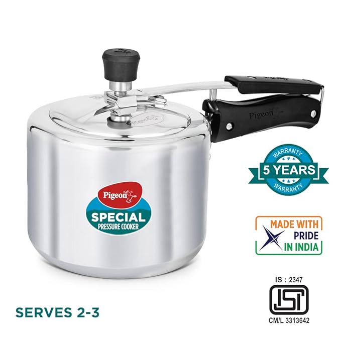 Pigeon by Stovekraft 12261 Induction Base Inner Lid Aluminium Pressure Cooker, 3L, Silver