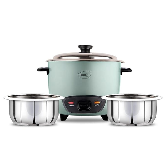 Pigeon Inox Rice Cooker with Double pot, 1.8 litres Stainless Steel Lid 700 Watts