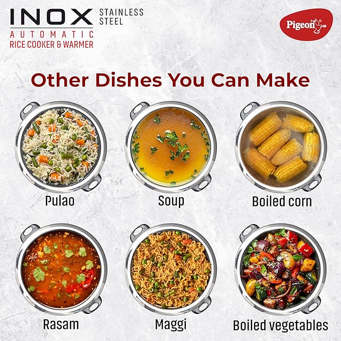 Pigeon Inox Rice Cooker with Double pot, 1.8 litres Stainless Steel Lid 700 Watts