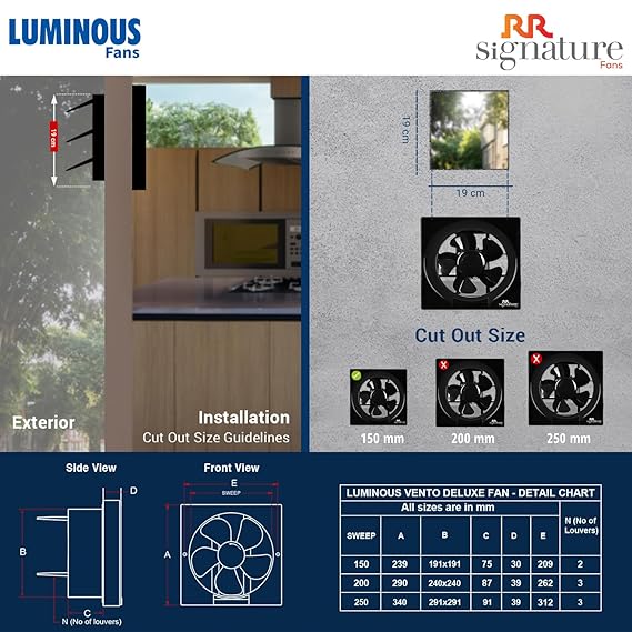 RR Signature Vento Deluxe 150 MM Exhaust Fan For Kitchen, Bathroom with Strong Air Suction, Rust Proof Body and Dust Protection Shutters (Black)