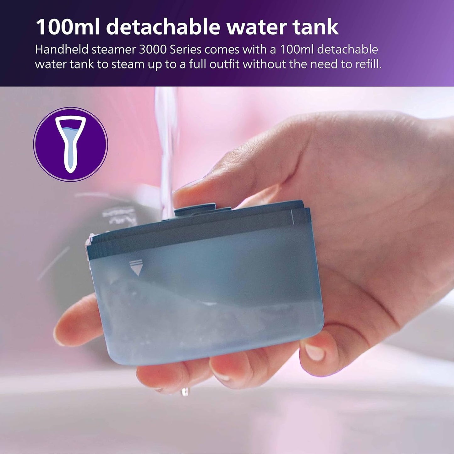 PHILIPS Handheld Garment Steamer STH3000/20 - Compact & Foldable, Convenient Vertical Steaming, 1000 Watt Quick Heat Up, up to 20g/min, Kills 99.9%* Bacteria (Reno Blue), Small