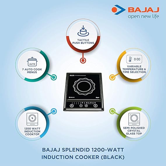 Bajaj Splendid 1200 Watt Induction Cooktop | 7 Auto Cook Menus | Tactile Push Buttons