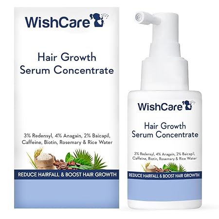 WishCare Hair Growth Serum Concentrate - 3% Redensyl, 4% Anagain, 2% Baicapil, Caffeine, Biotin & Rice Water - Advanced Hair Growth Serum for Hair Fall Control & Hair Growth 30ml