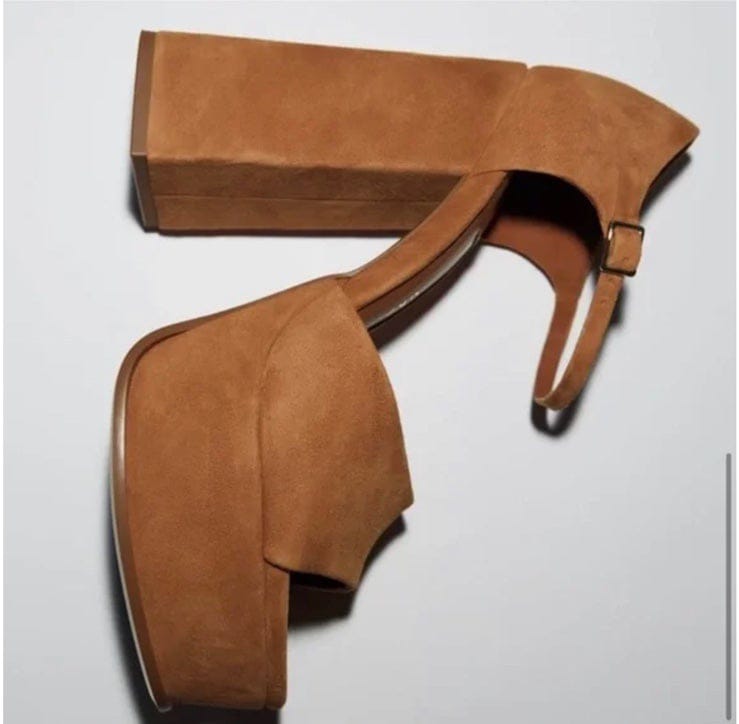 ZARA CHUNKY SUEDE PLATFORM SANDALS BROWN - 8UK