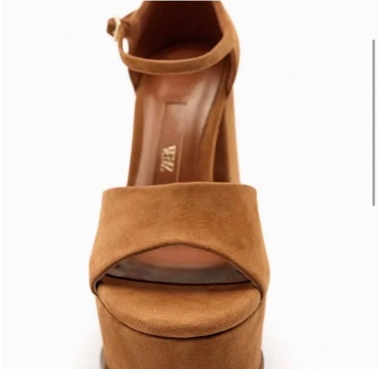 ZARA CHUNKY SUEDE PLATFORM SANDALS BROWN - 8UK