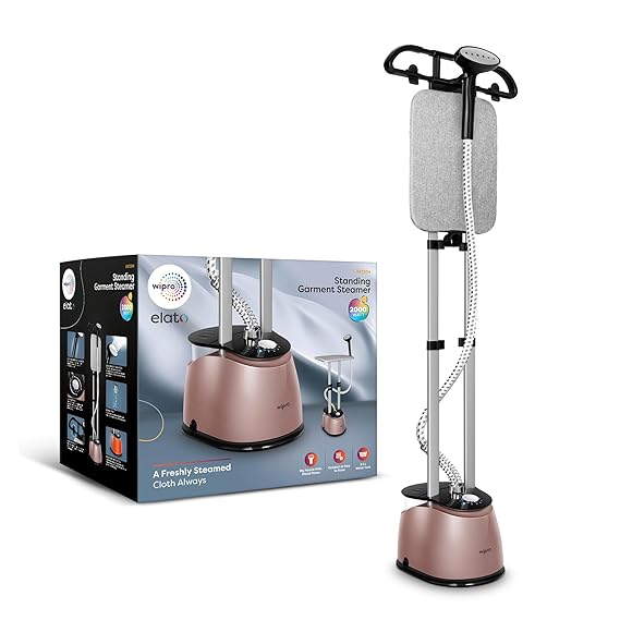 Wipro Elato GST 204 Standing Garment Steamer | 2.2L Water Tank | 10 Heat Settings | Adjustable Steam FLow | Adjustable Iron Board | Horizontal And vertical Ironing | SteamOutput 42 g/min|2000 Watts