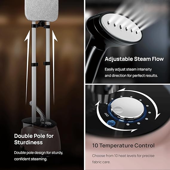 Wipro Elato GST 204 Standing Garment Steamer | 2.2L Water Tank | 10 Heat Settings | Adjustable Steam FLow | Adjustable Iron Board | Horizontal And vertical Ironing | SteamOutput 42 g/min|2000 Watts