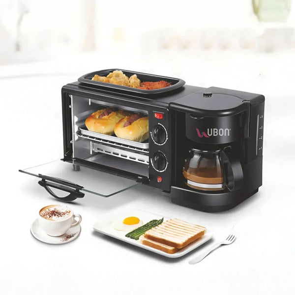 Ubon 3 in 1 Breakfast Maker With Oven Toaster Griller, Coffee Maker, Frying Pan. 4 Cups Coffee Maker (Black)