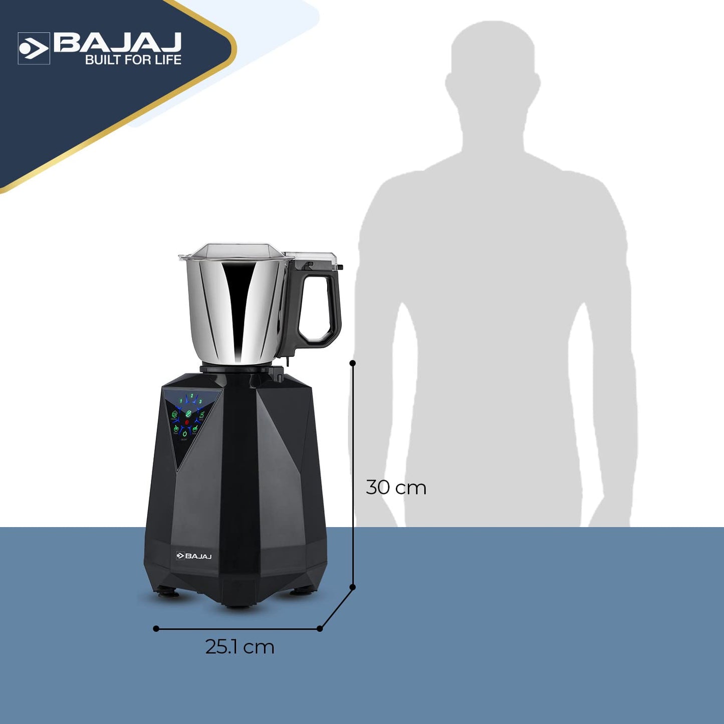 Bajaj Juvel Digi Mixer Grinder 800 Watts | Duracut Blades | Pre-Set Menu | 3 Jars | Nutri-Pro Feature | 【Dark Grey】