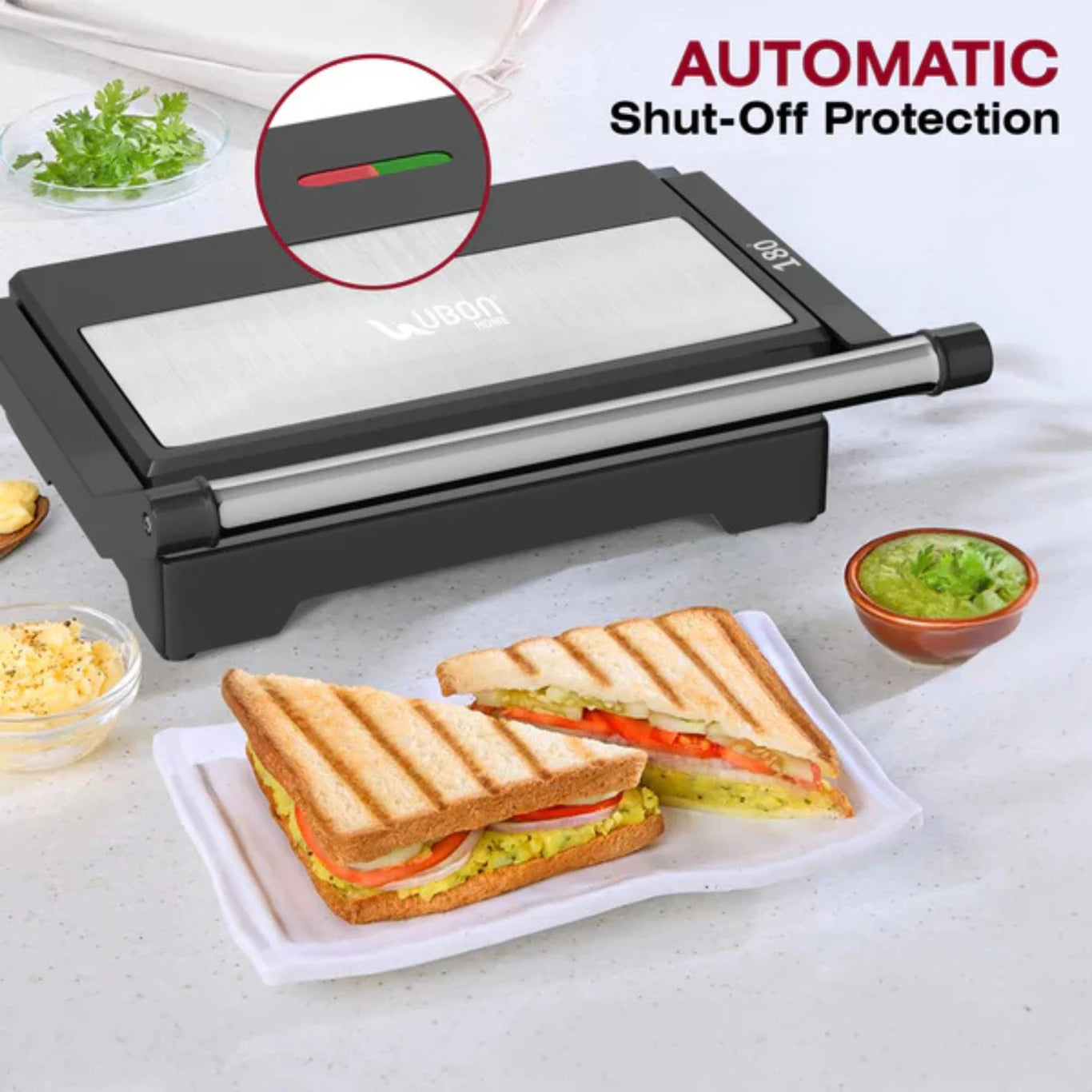 Ubon Grill Sandwich Maker Grillmate SM-4005 Grill, Toast (Silver)