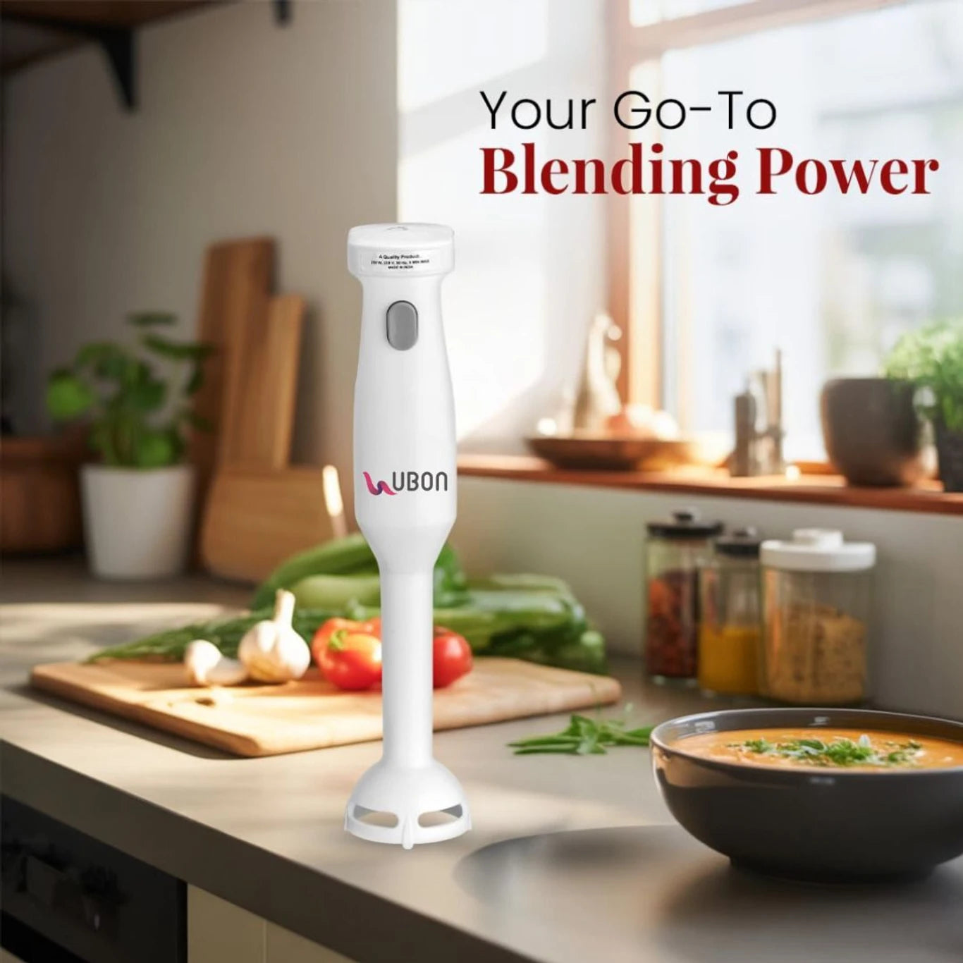 Ubon 250 W White Hand Blender (hand blender HB-9000 250w Blend mate series)