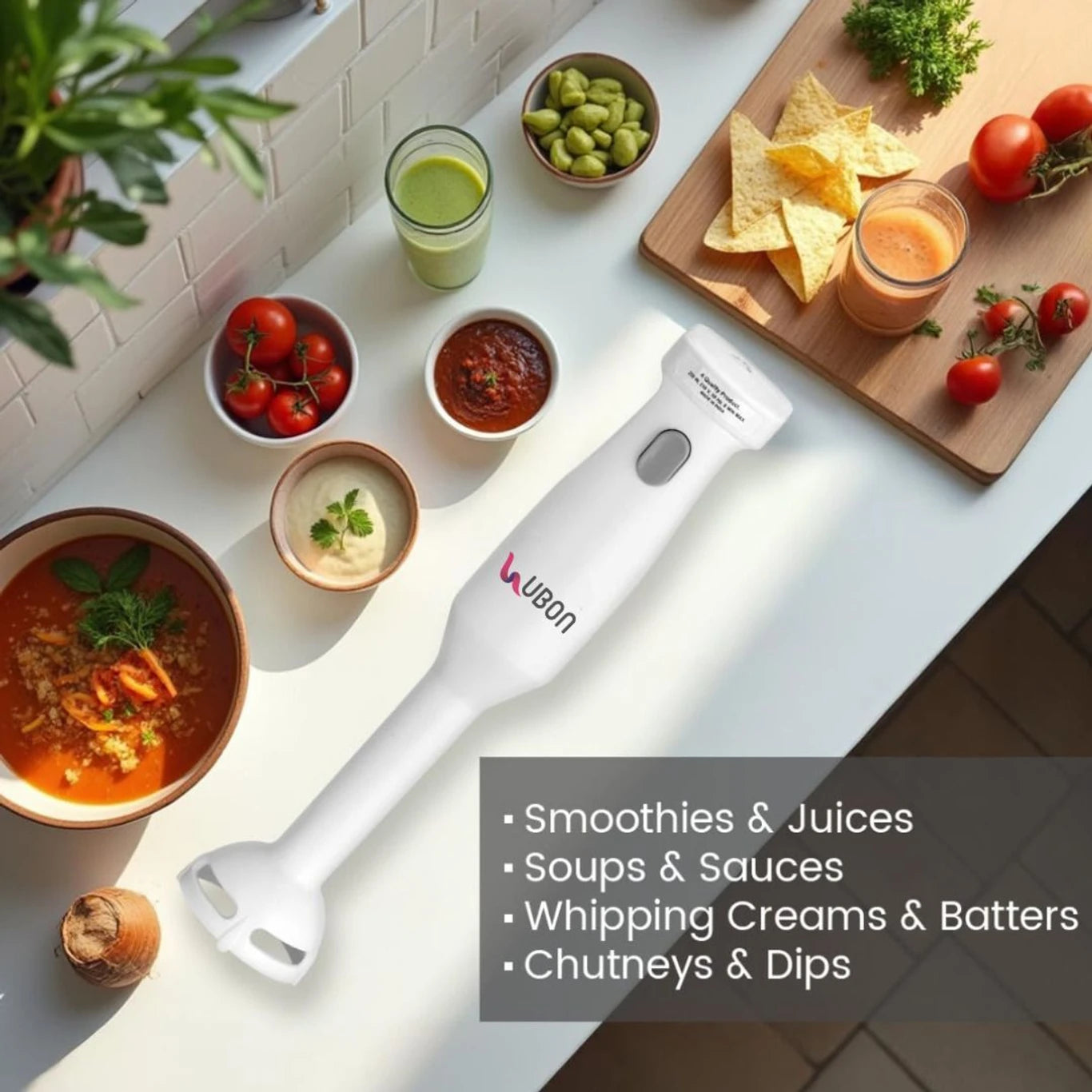 Ubon 250 W White Hand Blender (hand blender HB-9000 250w Blend mate series)