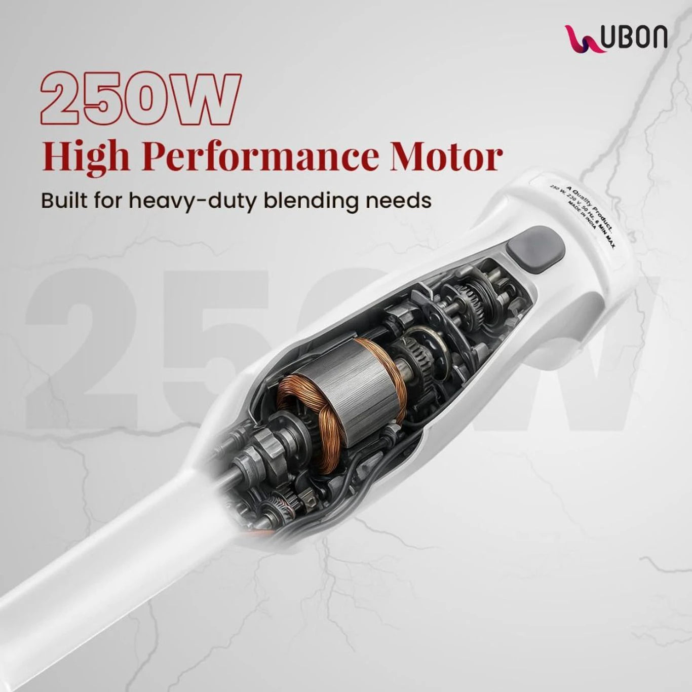 Ubon 250 W White Hand Blender (hand blender HB-9000 250w Blend mate series)