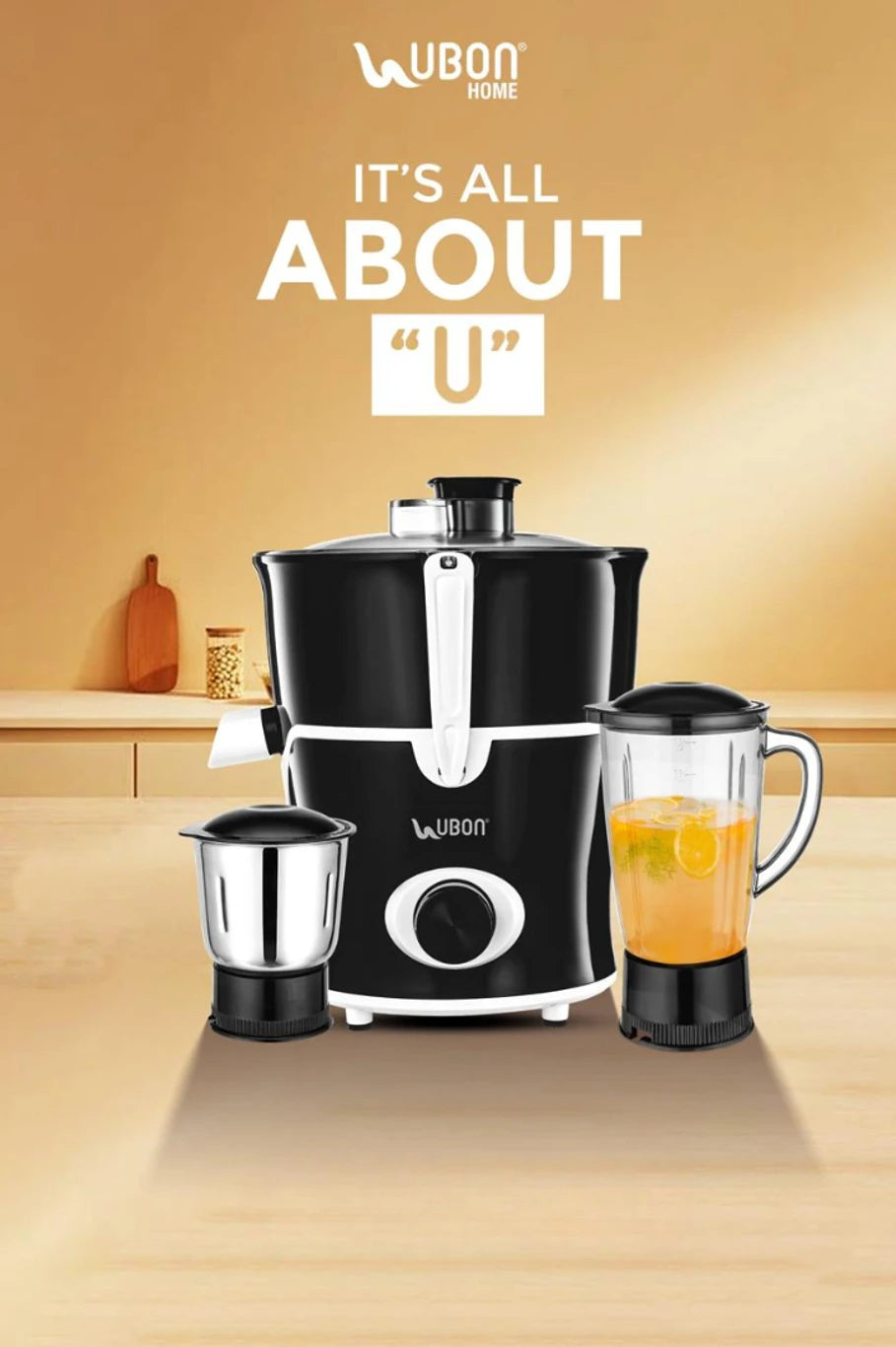 Ubon JMG-1600 550 W Juicer Mixer Grinder (Juicer Mixer Grinder With 2 Multi purpose Jar | 2 Jars | Black)