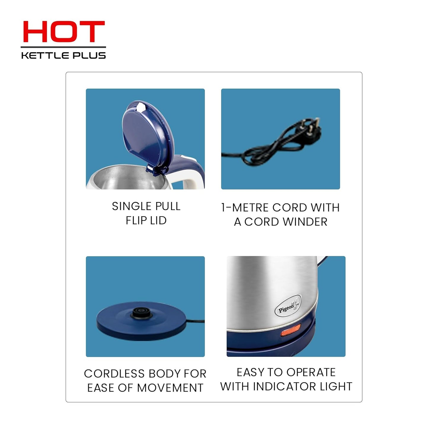 PIGEON KESSEL MULTIPURPOSE KETTLE (12173) 1.2 LITRES WITH STAINLESS STEEL BODY